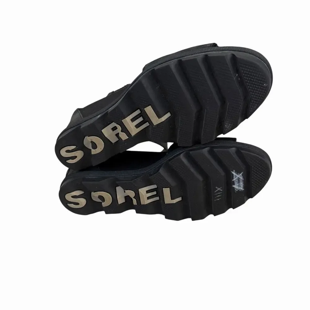 Sorel Joanie II Black Leather Ankle Strap Wedge Sandal Size 9 - Picture 6 of 6